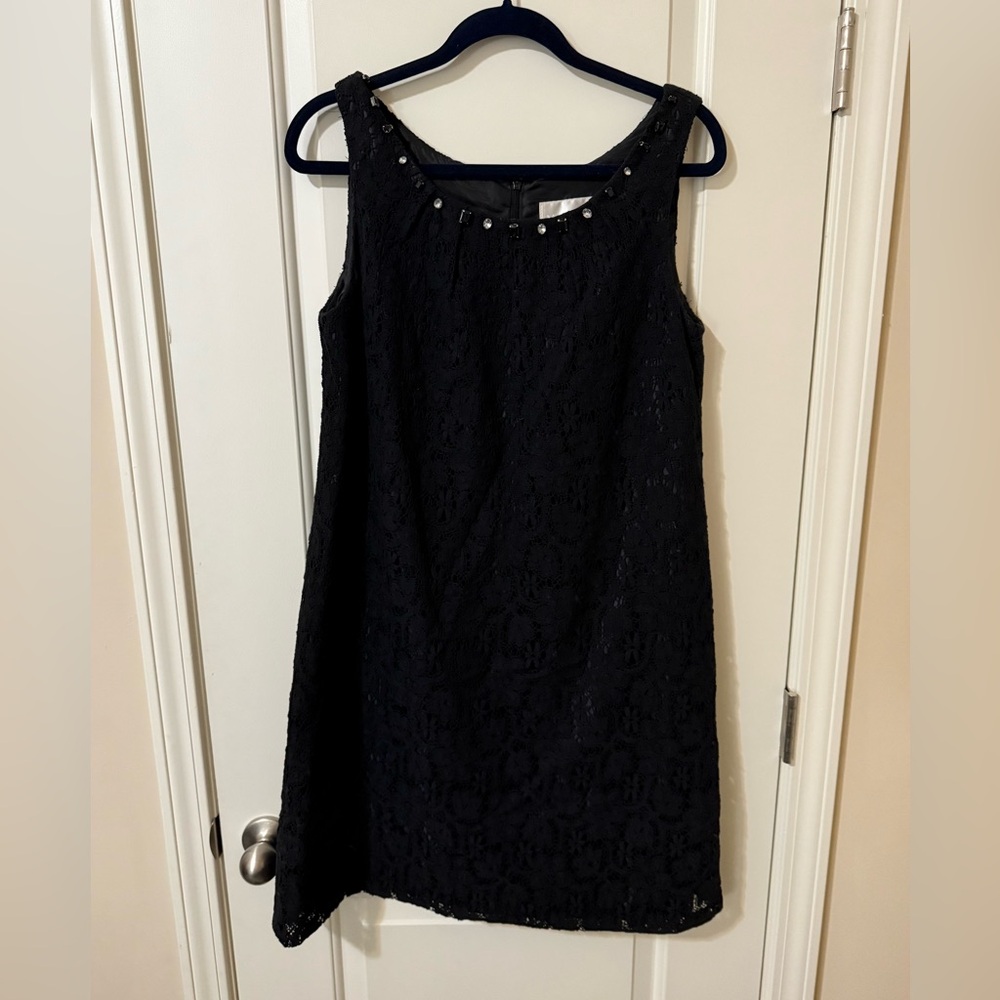 NWOT MELISSA SWEET BLACK LACE SHEATH DRESS WITH JEWELED NECKLINE 12